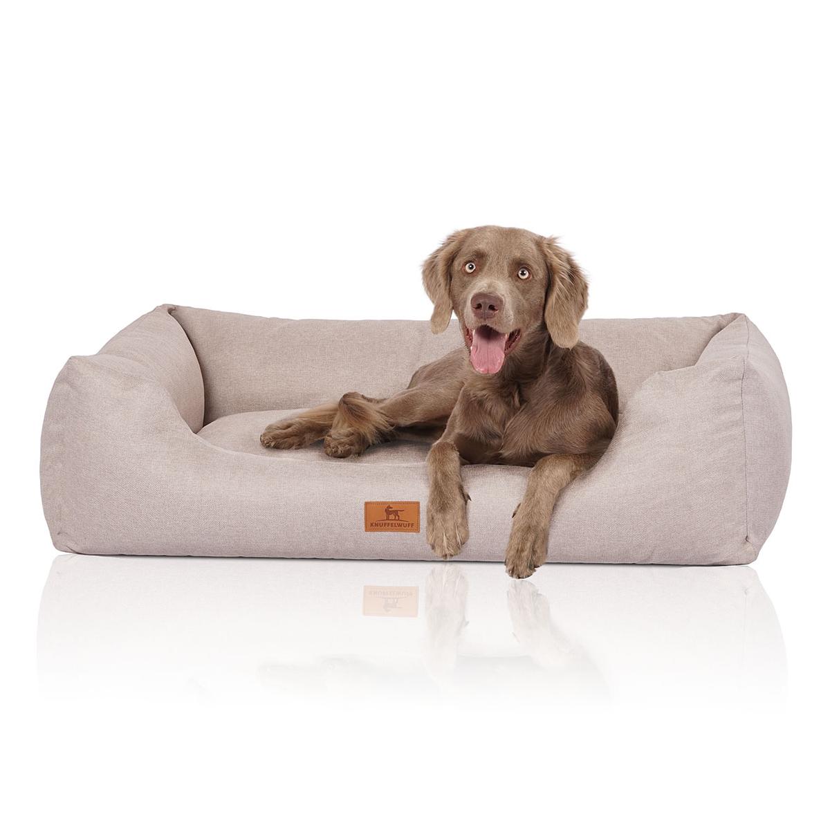 Knuffelwuff Hundebett Emma aus Velours mit feinem Handwebcharakter in Pastellfarben 
