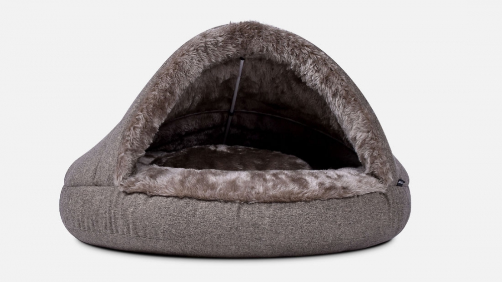 Bild 1 von mypado Shell Fake Fur Hundehöhle  / (Größe) Druchmesser 120 cm / (Farbe) Graubeige / (Füllung) Orthopädisch: viscoelastische Schaumstofflocken